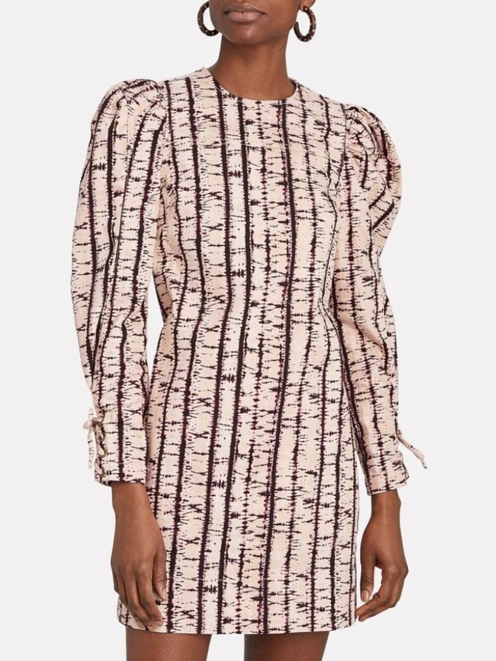 ULLA JOHNSON Manon Tie-Dye Denim Dress in Blush Mini Long Sleeve Lace Up Cuffs